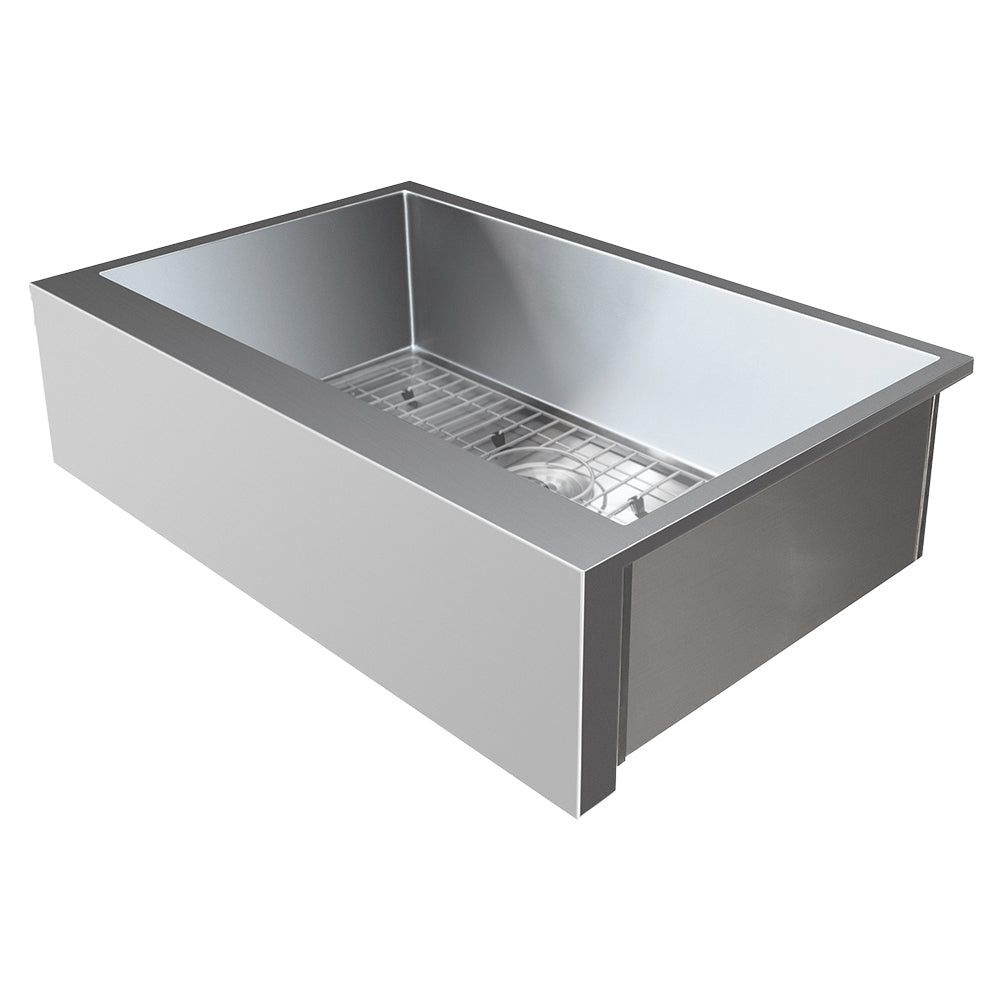 Stainless steel farmhouse sink with bottom drying rack in square basin