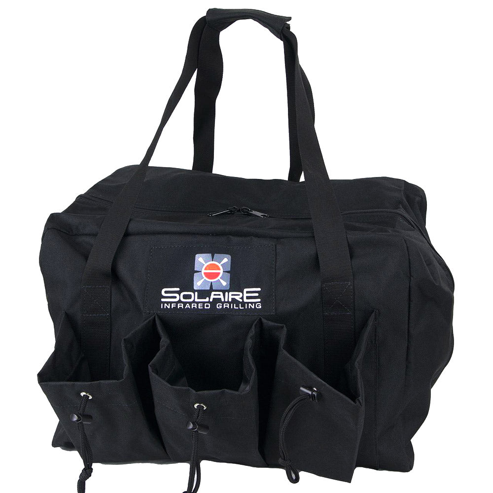 Solaire portable infrared grill carry bag, black with front logo and zip pockets