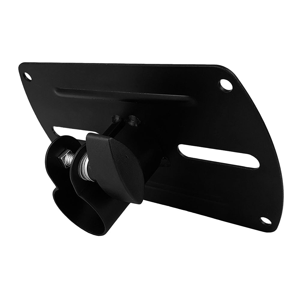 Black tripod mounting bracket with central knob, threaded stud, and four corner holes