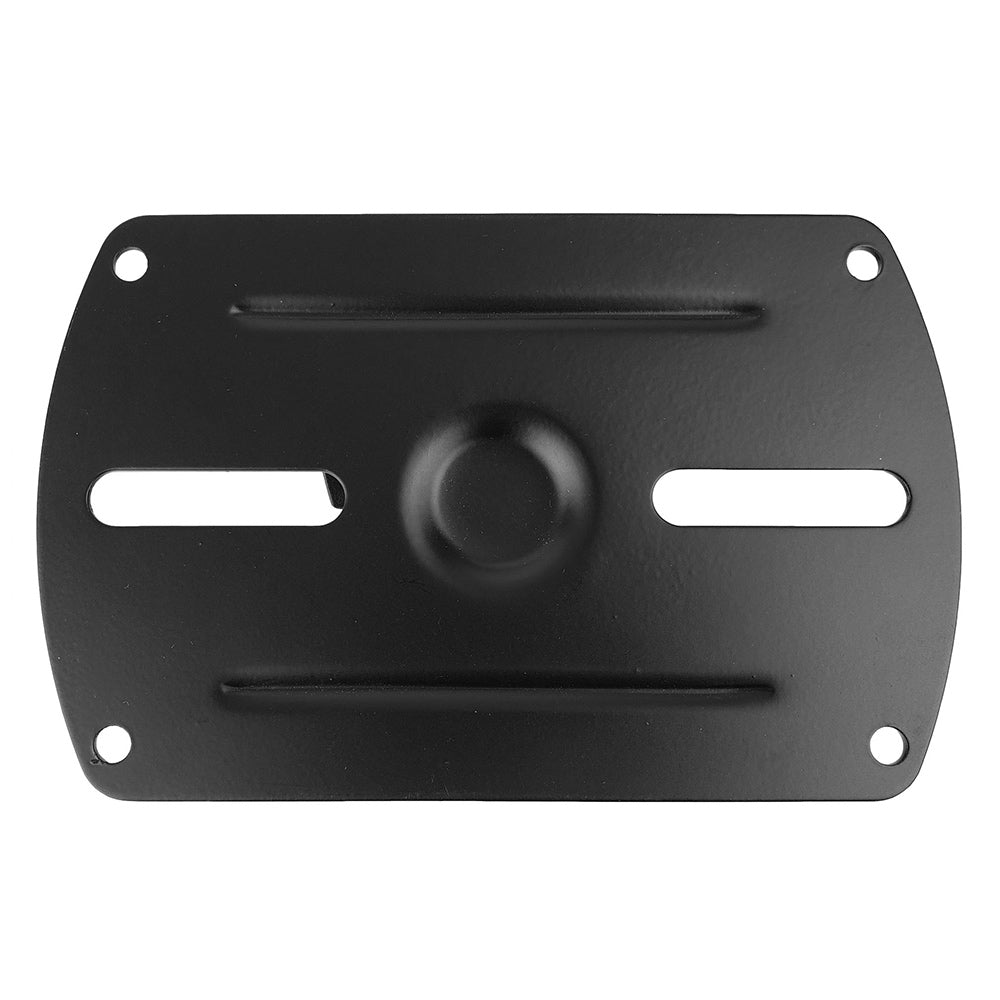 Black tripod mounting bracket plate with four mounting holes and central circular knob
