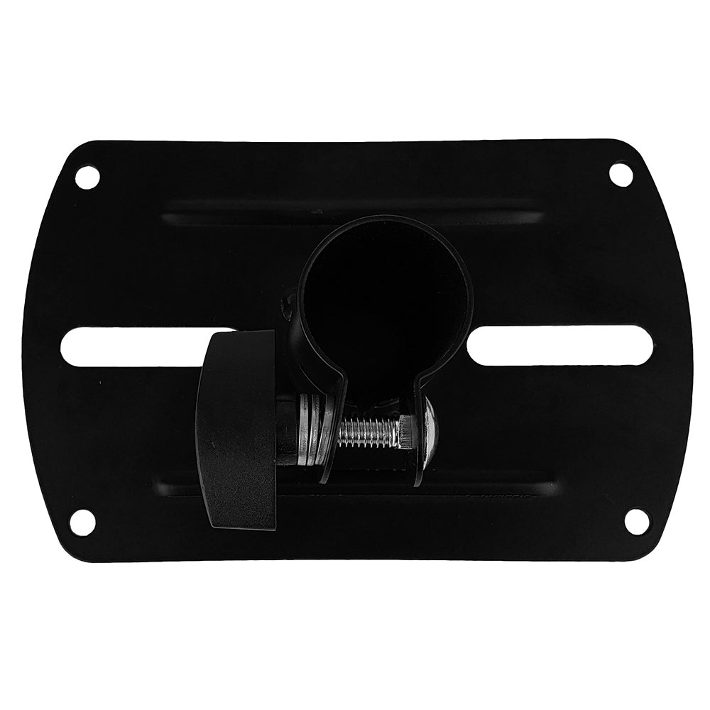 Black tripod mounting bracket with threaded fastener, lever mount, and four corner holes