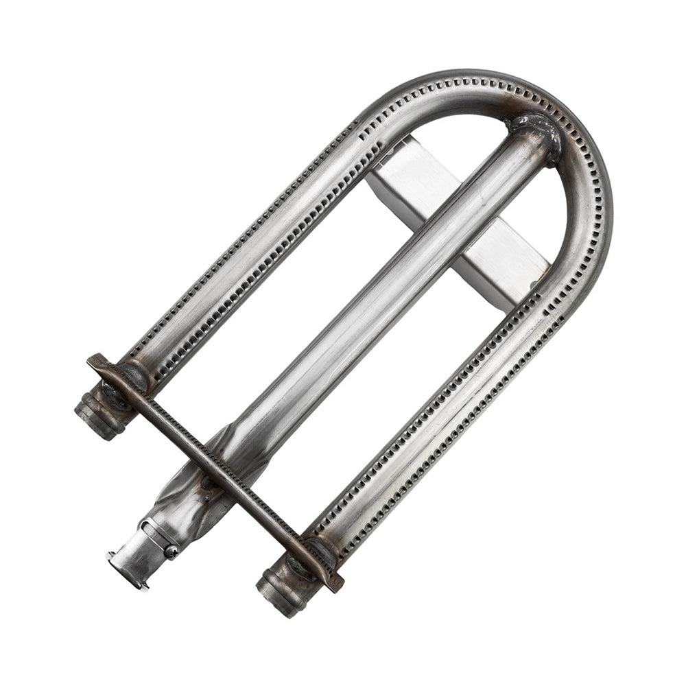 Stainless steel U-burner for convection grills with crossed burner bars and end fittings