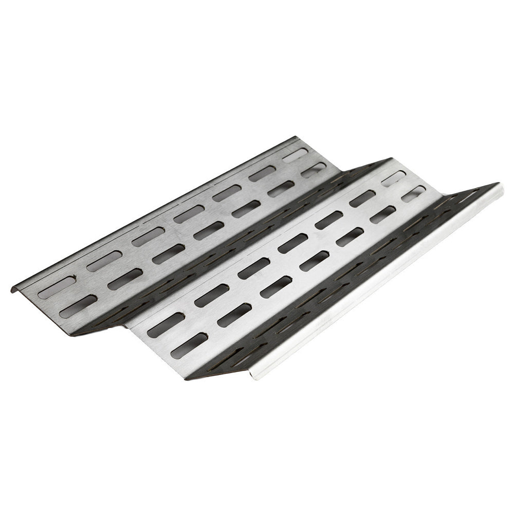 Stainless steel vaporizer tray with elongated slots, two-piece angled view