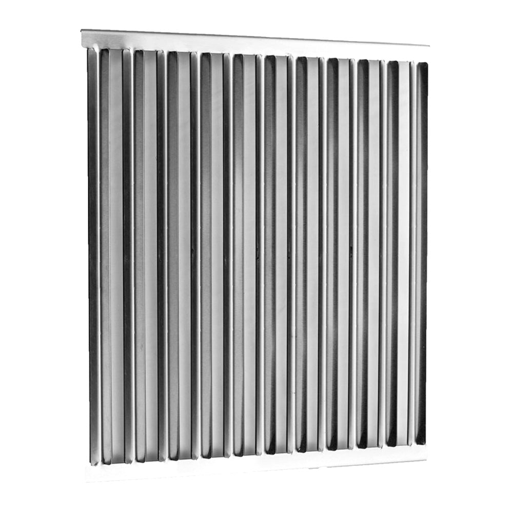 Stainless steel grill grate with closely spaced bars and rectangular frame