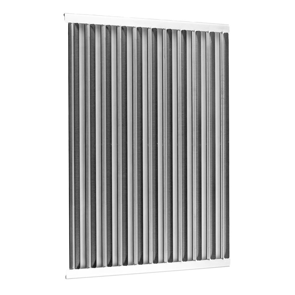 Stainless steel grill grate with vertical bar rows and rectangular frame