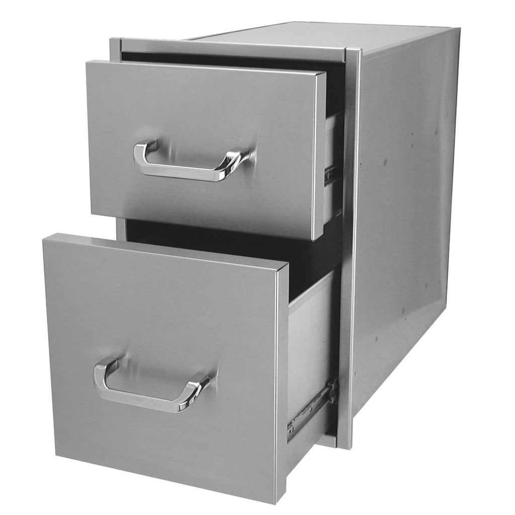 Metal double-access drawer unit with two front pull handles, gray finish