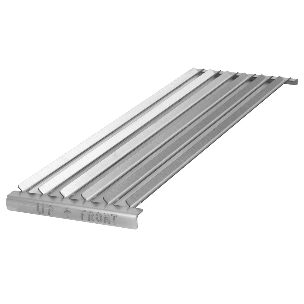 Stainless steel grill grate with parallel bars and mounting end tabs
