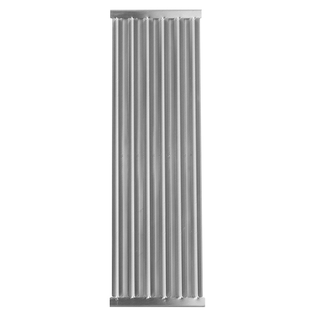 Stainless steel grill grate with vertical ribbed bars and top support edge