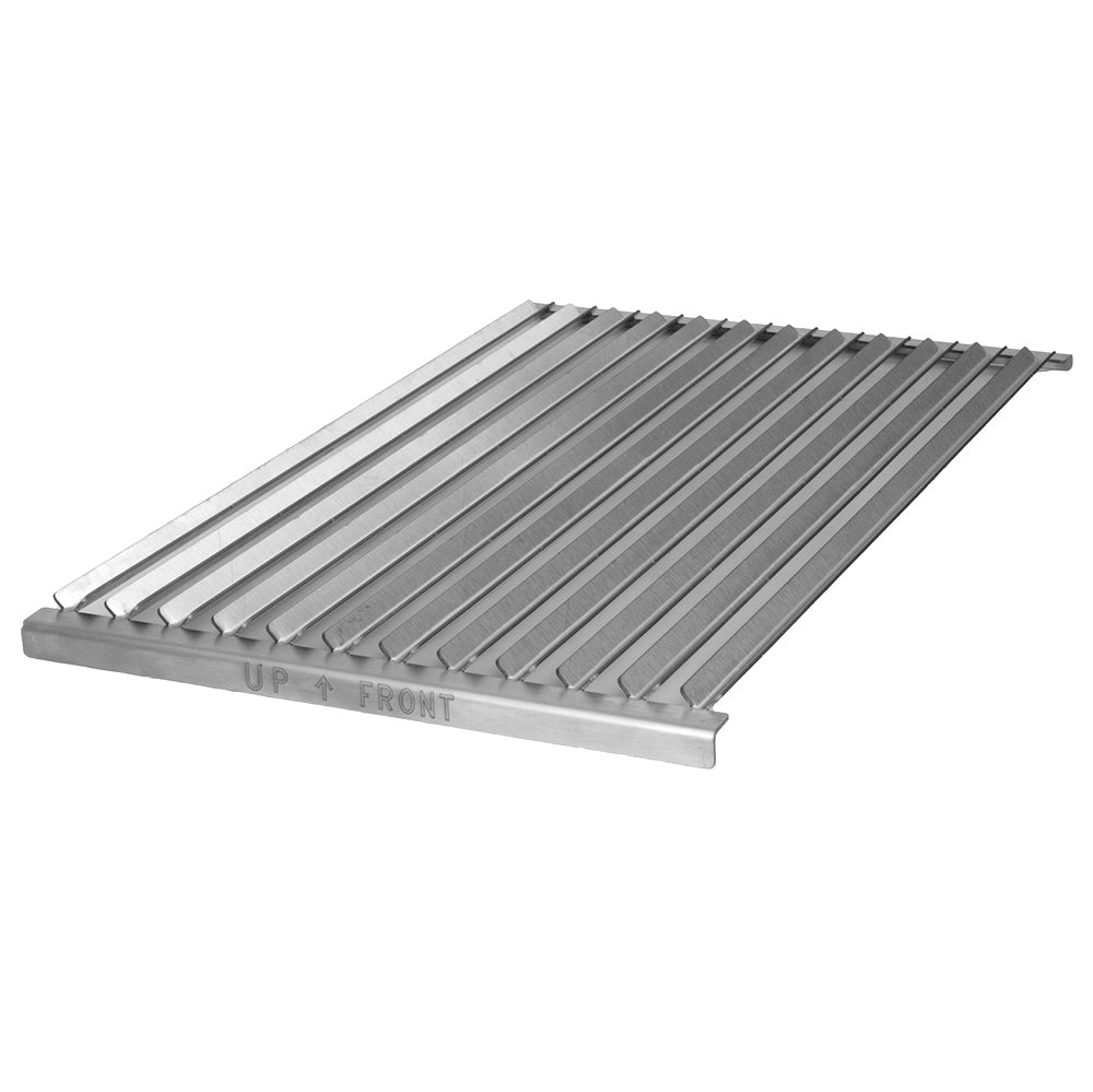 Stainless steel grill grate with parallel bars and front support
