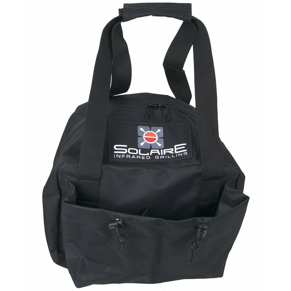 Solaire carry bag for mini infrared grill, black fabric with top handle and logo patch