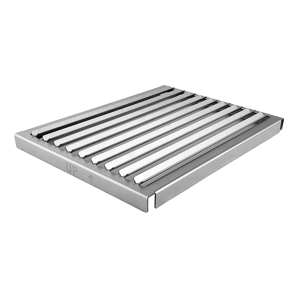 Stainless steel grill grate with rectangular frame and parallel bars, for table top grills