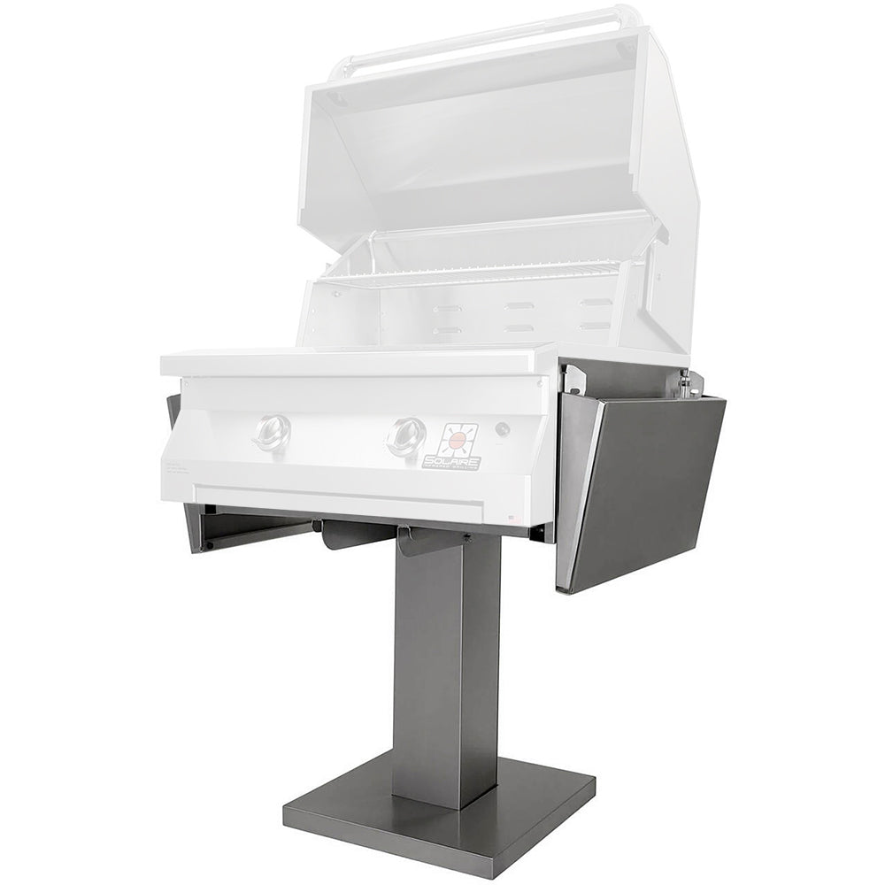 Bolt-down patio base stand with pedestal for 30-inch grill, dark frame and support