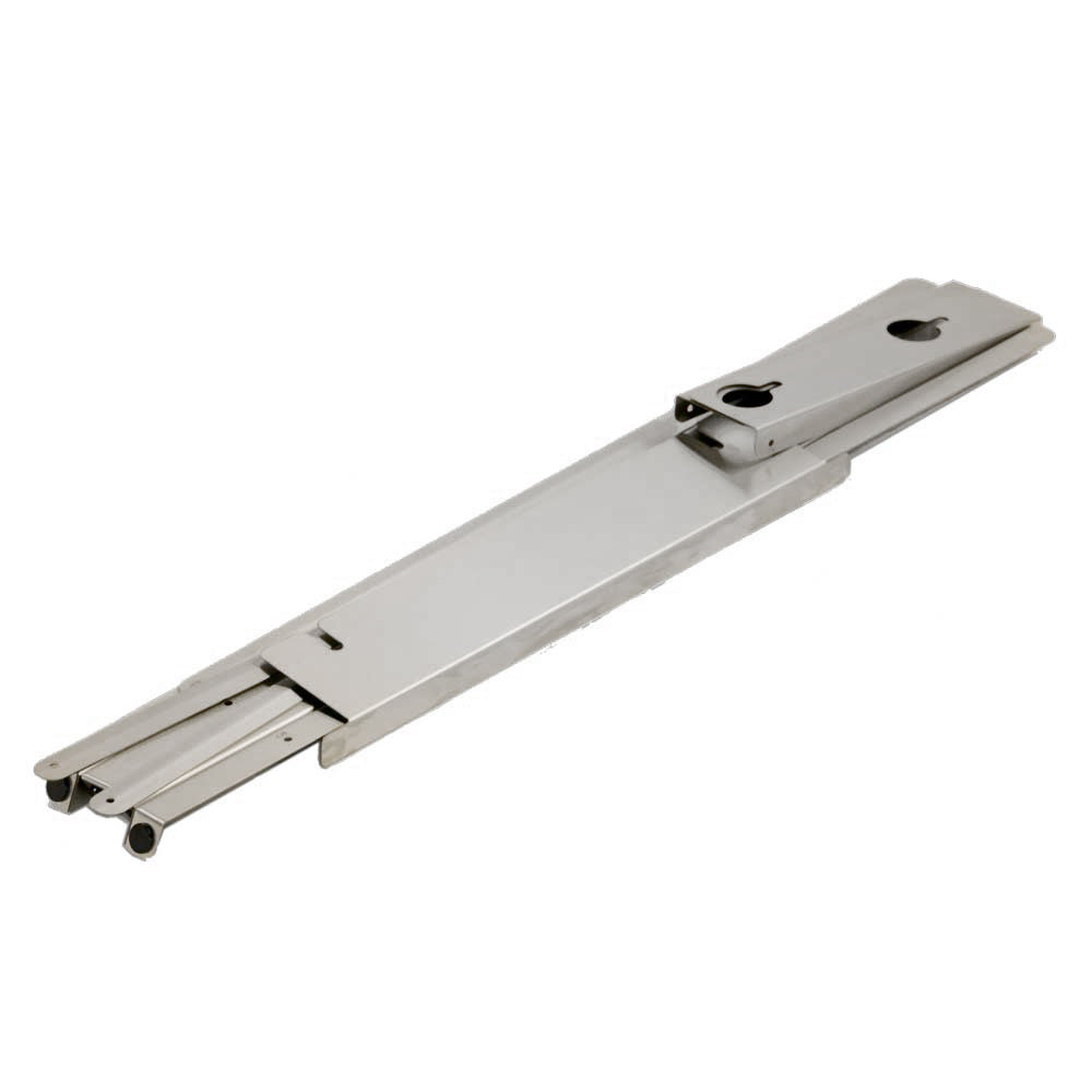 Stainless steel support rail with cutouts and mounting hardware for grill stand
