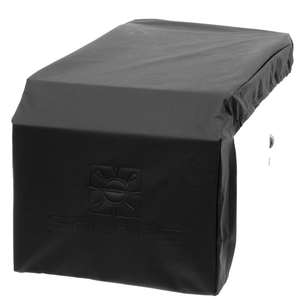 Built-in double side burner grill cover, dark gray, fitted with Solaire logo.