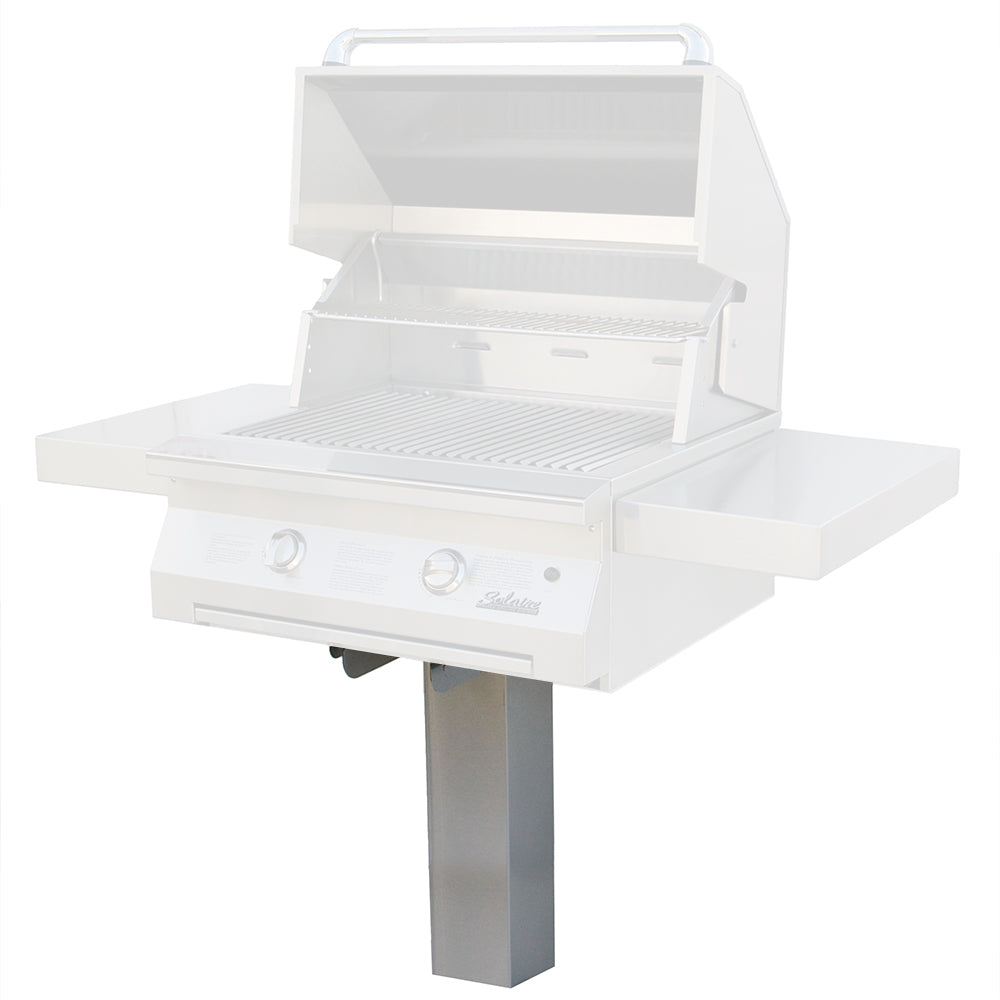 In-ground grill post for Solaire 27GXL, silver metal support with mounted base