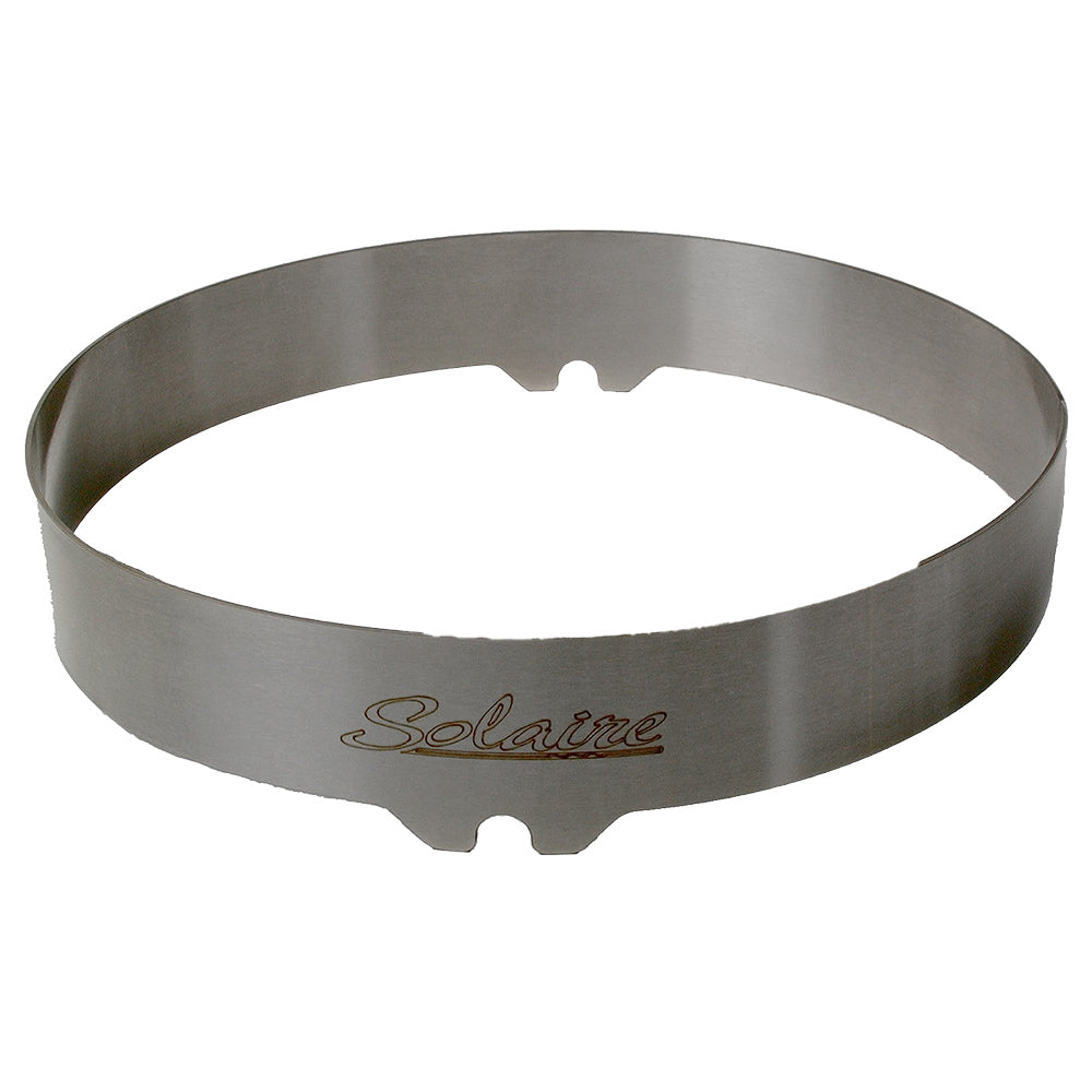 Stainless steel wok ring with Solaire logo and notches for side burner