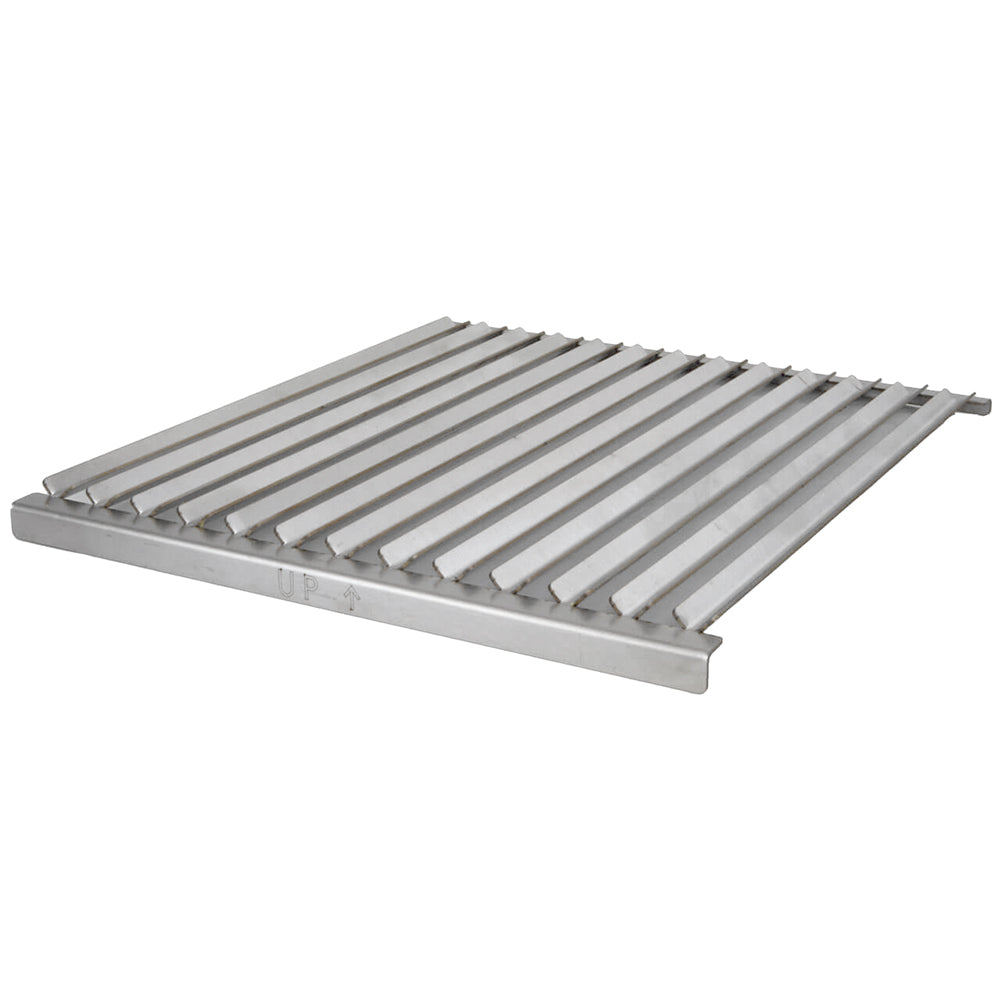 Stainless steel V-channel grill grate with raised bars and side tabs