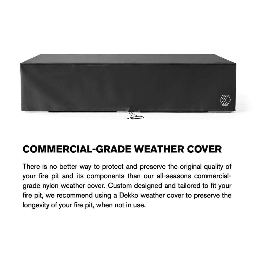 Dark gray vinyl fire pit cover with drawstring and logo