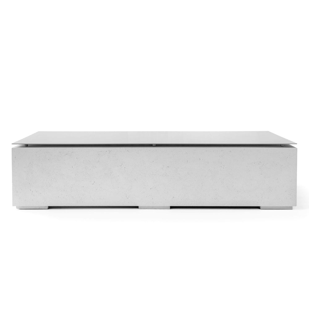 Aluminum tabletop fire pit lid, rectangular, light gray metal with hinged side cover