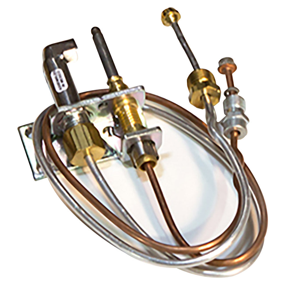 Thermocouple pilot assembly with brass fittings and flexible metal tubing, 18-inch lead