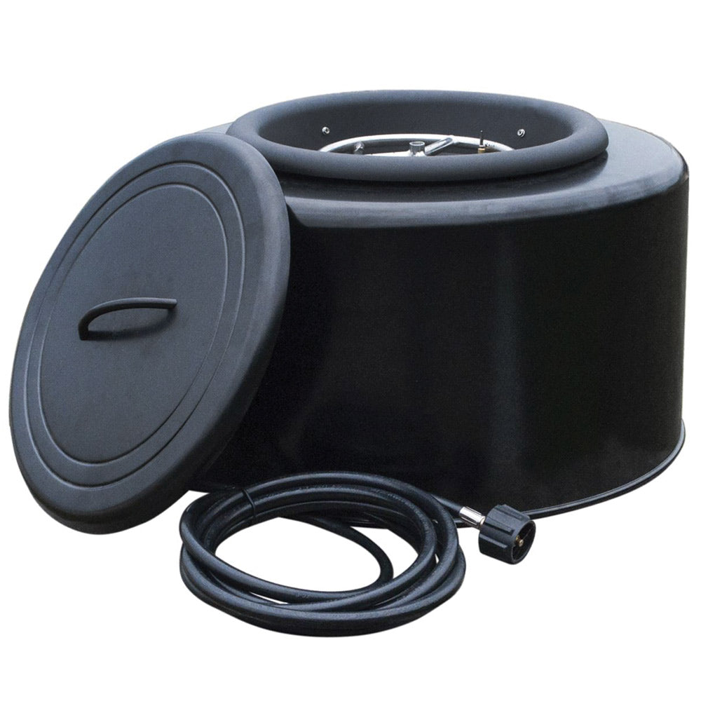 Portable round fire pit with lid and electrical cord, dark gray/black