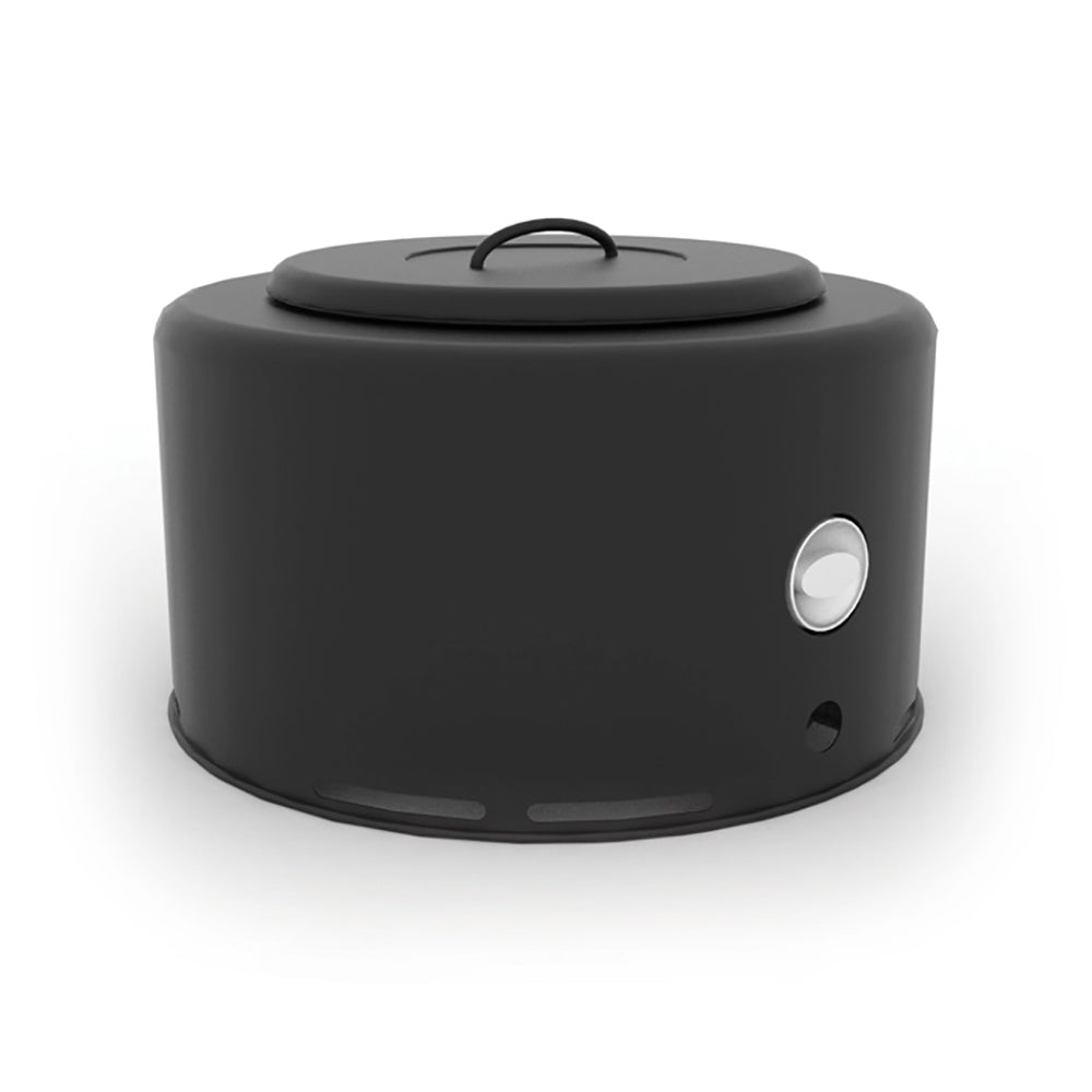 Portable round fire pit base with carrying handle, dark gray