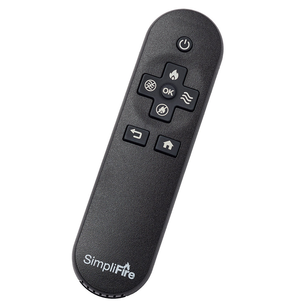 SimpliFire electric fireplace remote control with power and button controls, black