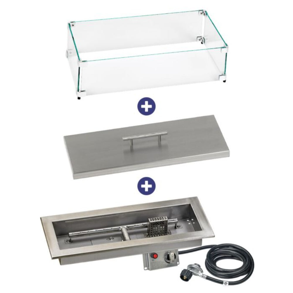 American Fire Products Rectangular Stainless Steel Drop-In Pan Fire Pit Kit with Flame Sensing Spark Ignition