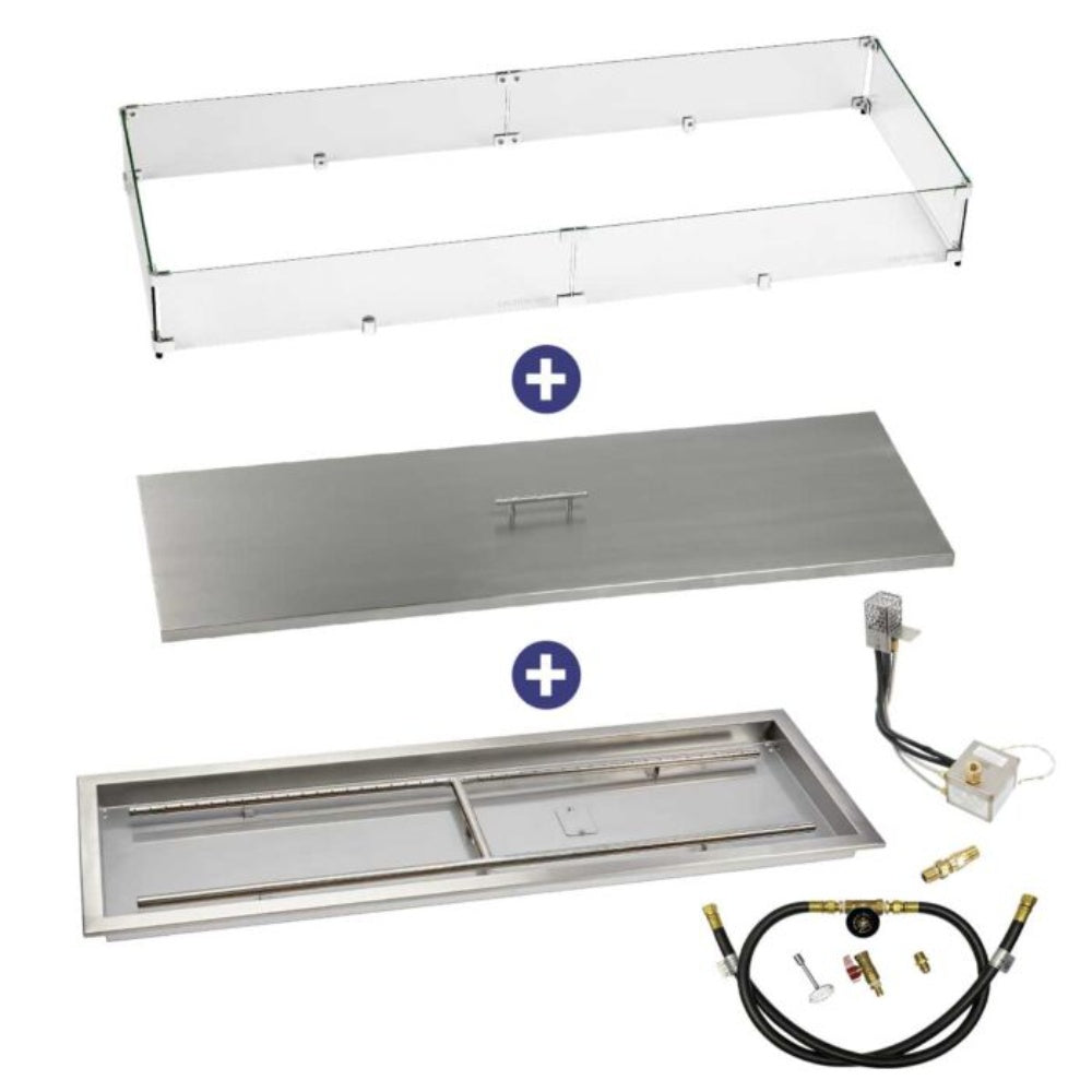 American Fire Products Rectangular Stainless Steel Drop-In Pan Fire Pit Kit with Electronic Ignition