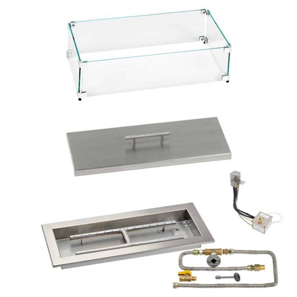 American Fire Products Rectangular Stainless Steel Drop-In Pan Fire Pit Kit with Electronic Ignition