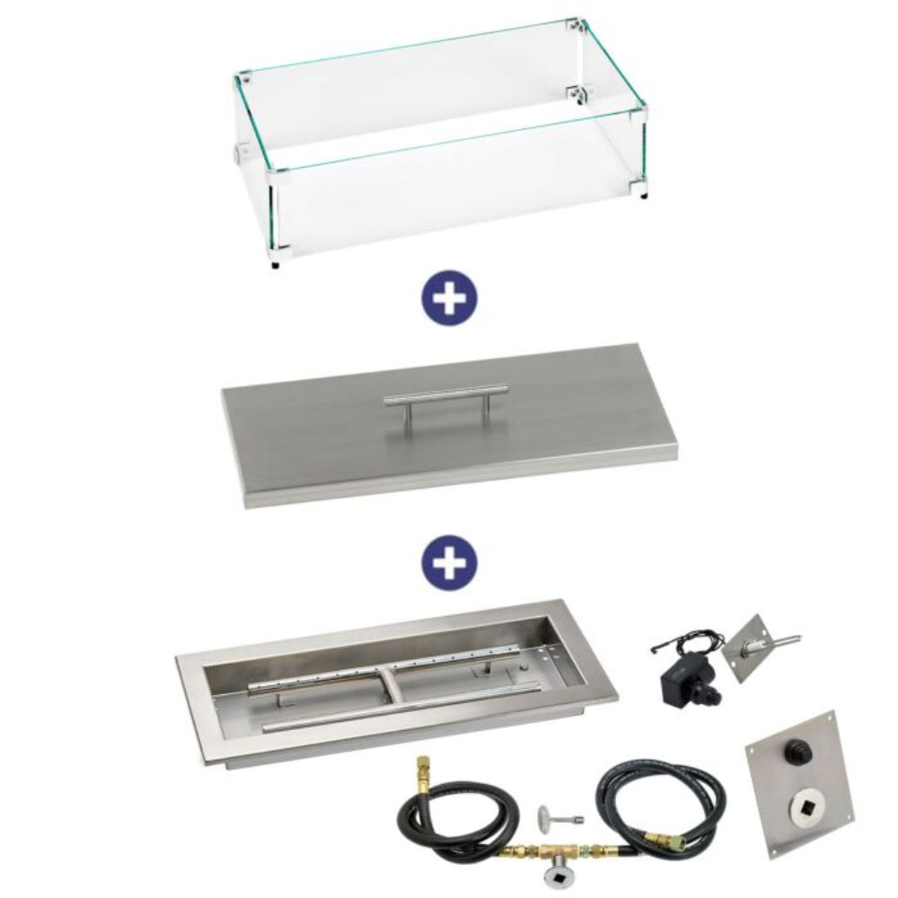 American Fire Products Rectangular Stainless Steel Drop-In Pan Fire Pit Kit with Spark Ignition