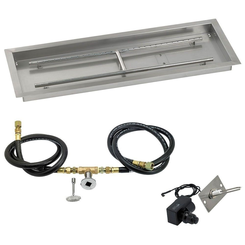 Rectangular stainless steel burner pan with gas hose set and ignition transformer