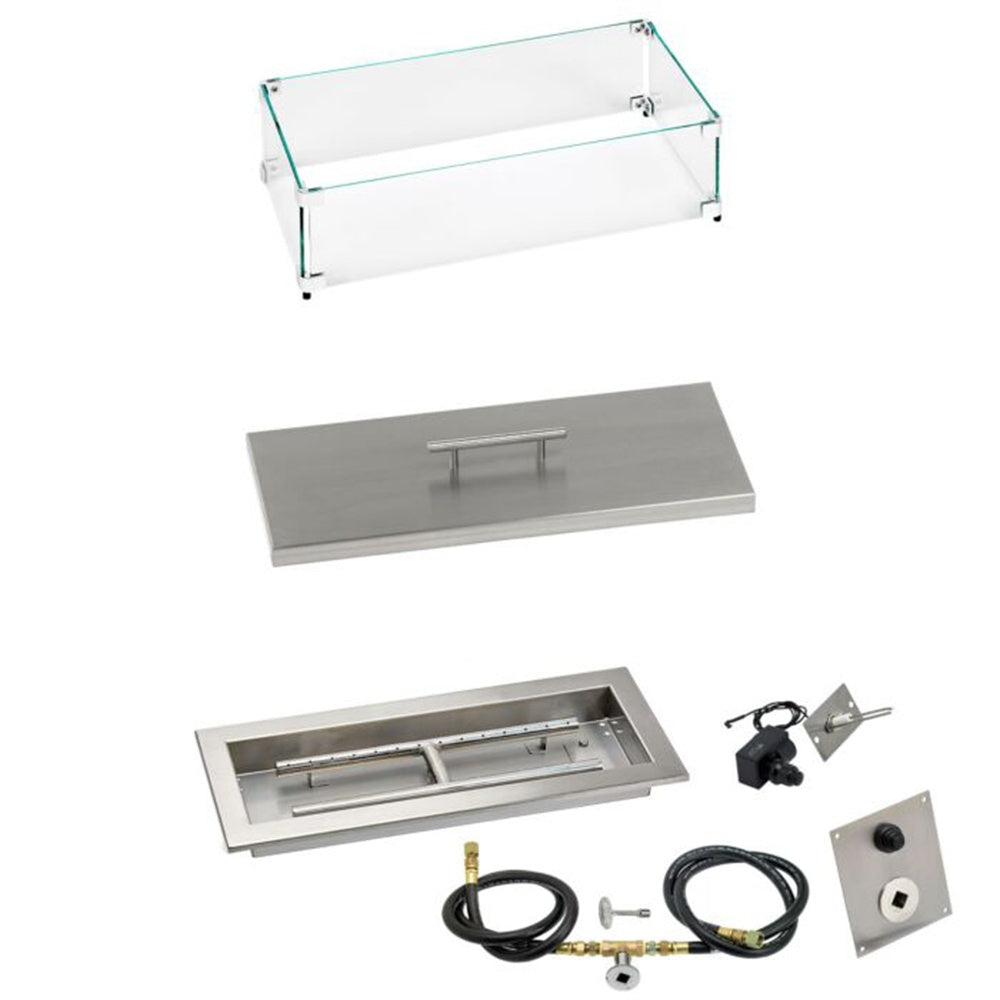 American Fire Products Rectangular Stainless Steel Drop-In Pan Fire Pit Kit with Spark Ignition