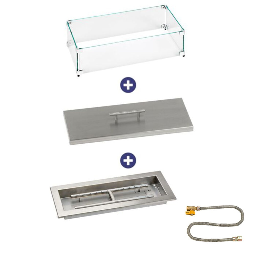 American Fire Products Rectangular Stainless Steel Drop-In Pan Fire Pit Kit with Match Light Ignition