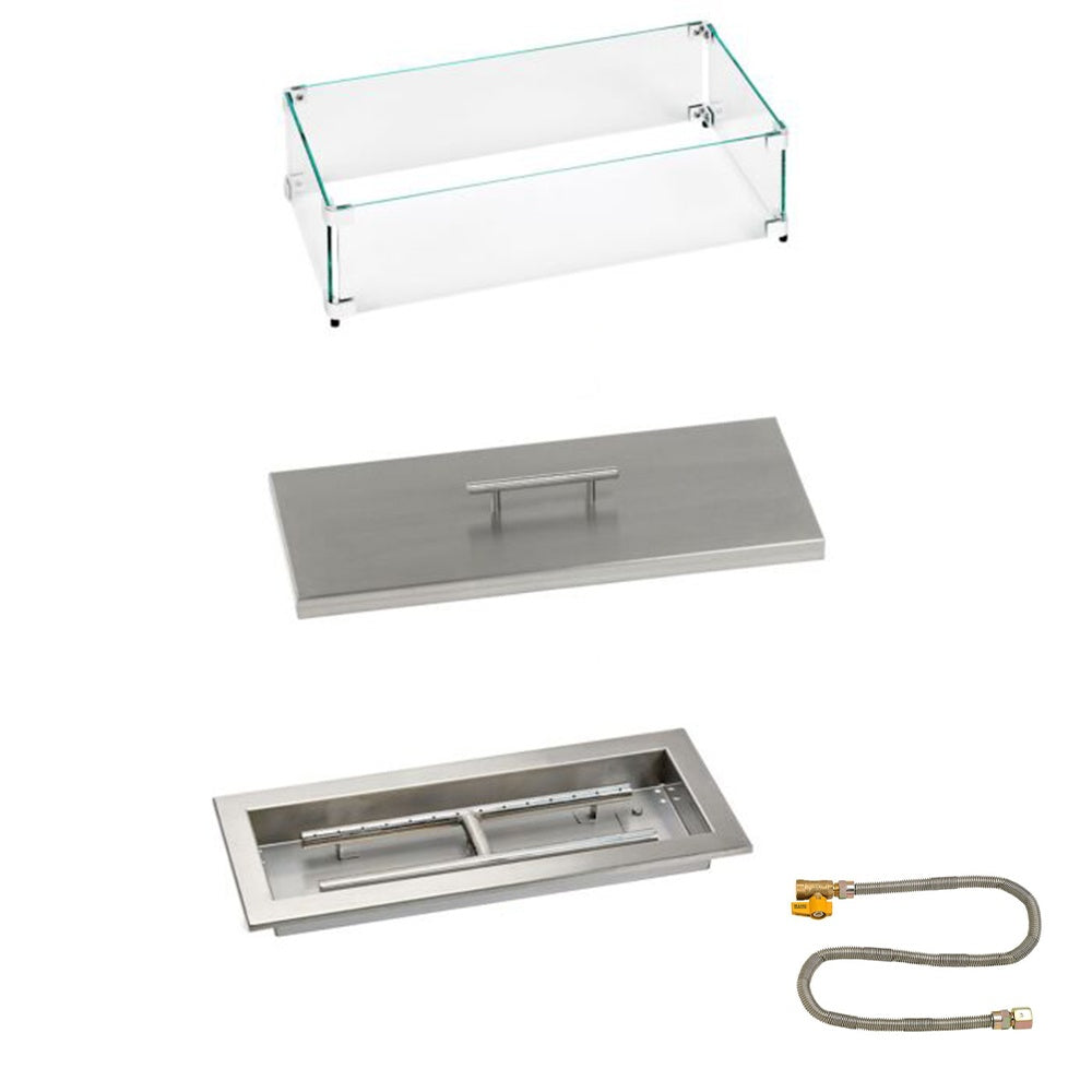 American Fire Products Rectangular Stainless Steel Drop-In Pan Fire Pit Kit with Match Light Ignition