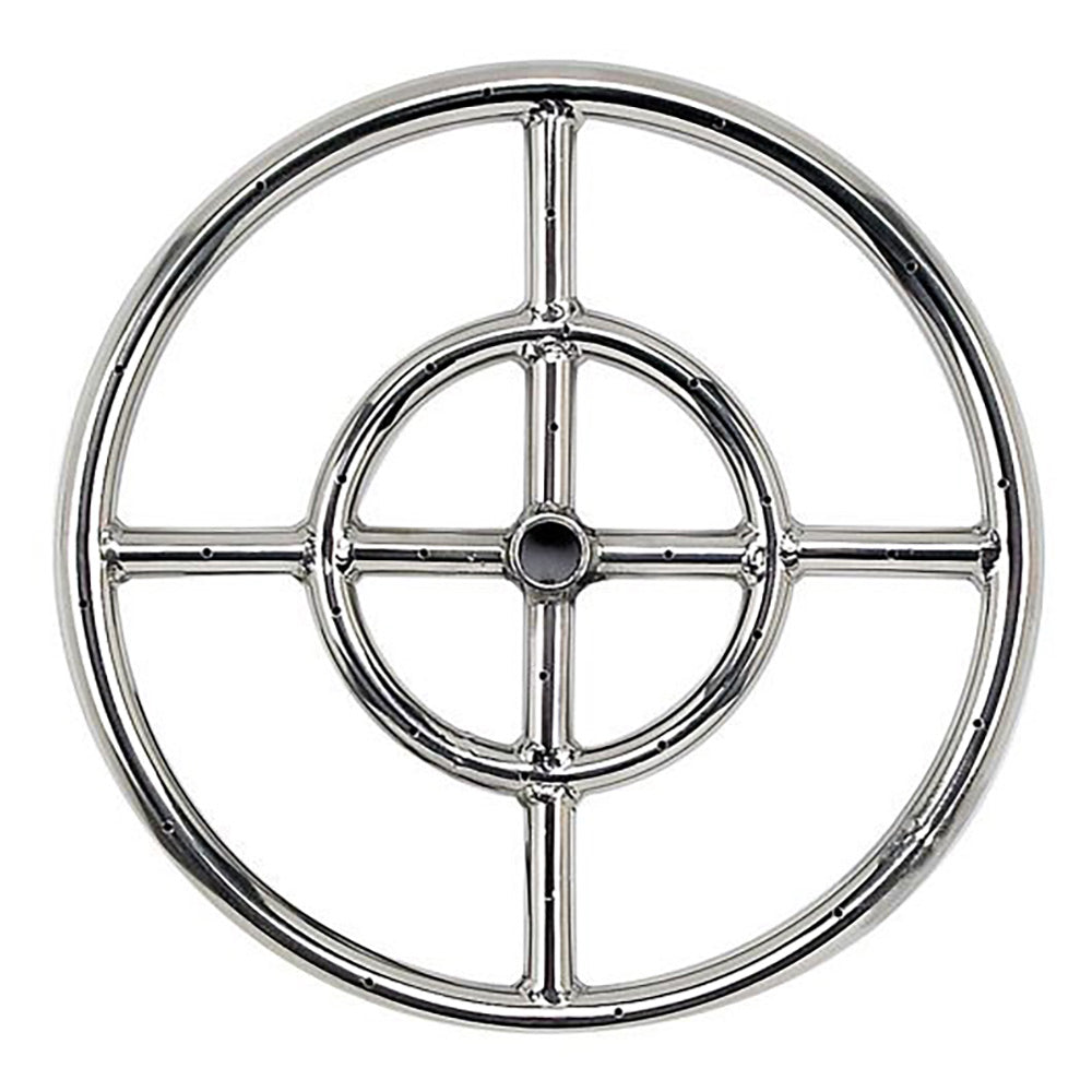 Stainless steel circular fire pit burner grate with outer ring and support spokes