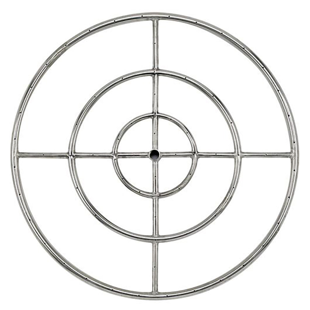 Stainless steel round fire pit burner grate with concentric rings and center hub