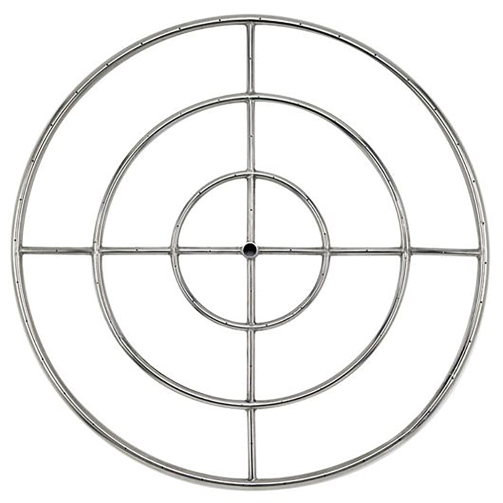 Stainless steel circular fire pit burner grate with two inner rings and cross spokes