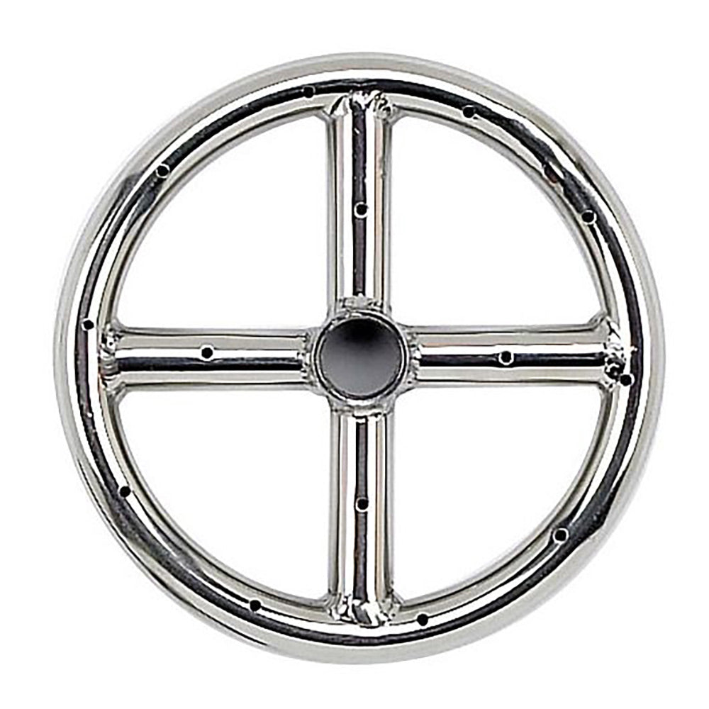 Stainless steel round fire pit burner with crossbars and central cap
