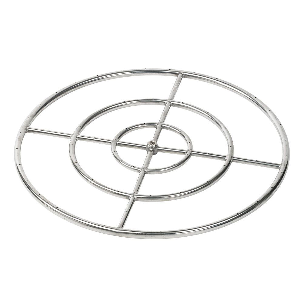 Stainless steel round fire pit burner grate with circular rings and cross spokes