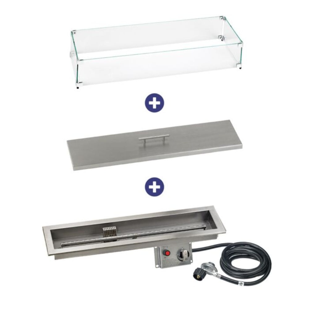 American Fire Products Linear Stainless Steel Drop-In Pan Fire Pit Kit with Flame Sensing Spark Ignition