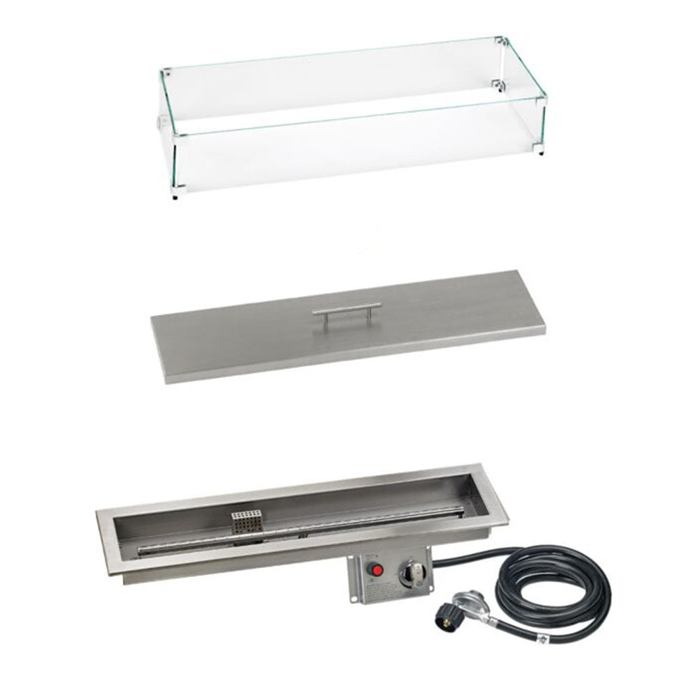 American Fire Products Linear Stainless Steel Drop-In Pan Fire Pit Kit with Flame Sensing Spark Ignition