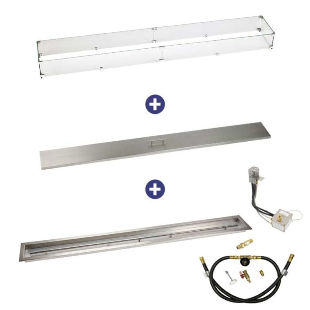 American Fire Products Linear Channel Stainless Steel Drop-In Pan Fire Pit Kit with Electronic Ignition