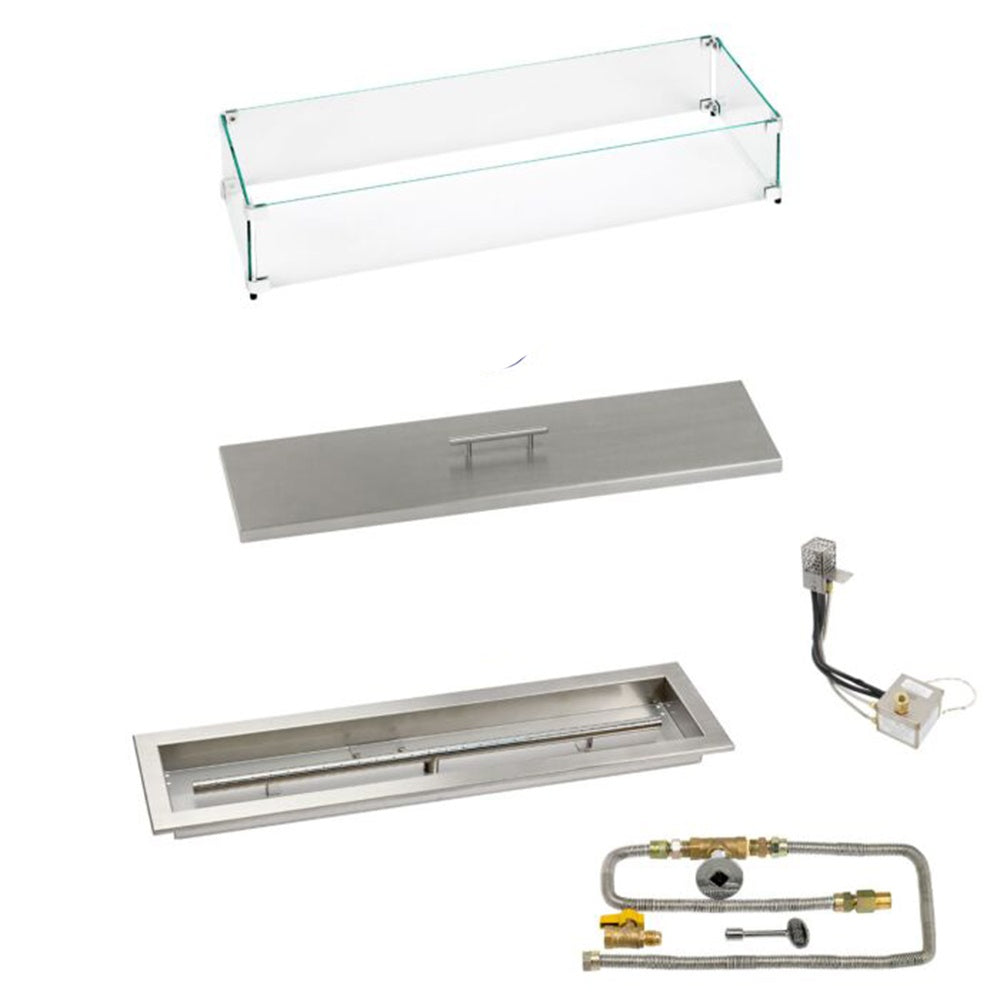American Fire Products Linear Channel Stainless Steel Drop-In Pan Fire Pit Kit with Electronic Ignition