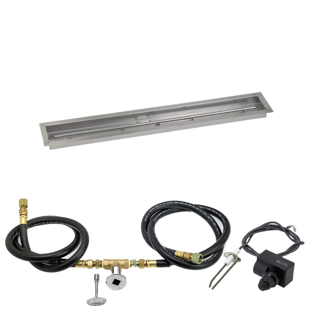 Fire pit trough pan with spark igniter components: hoses, fittings, and igniter