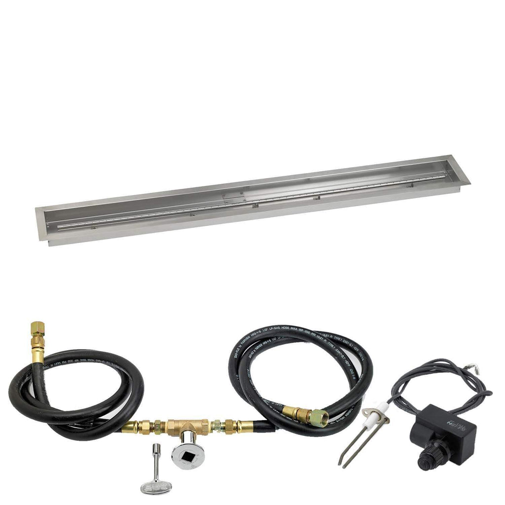Rectangular trough pan with hose-and-igniter kit components for gas fire pit
