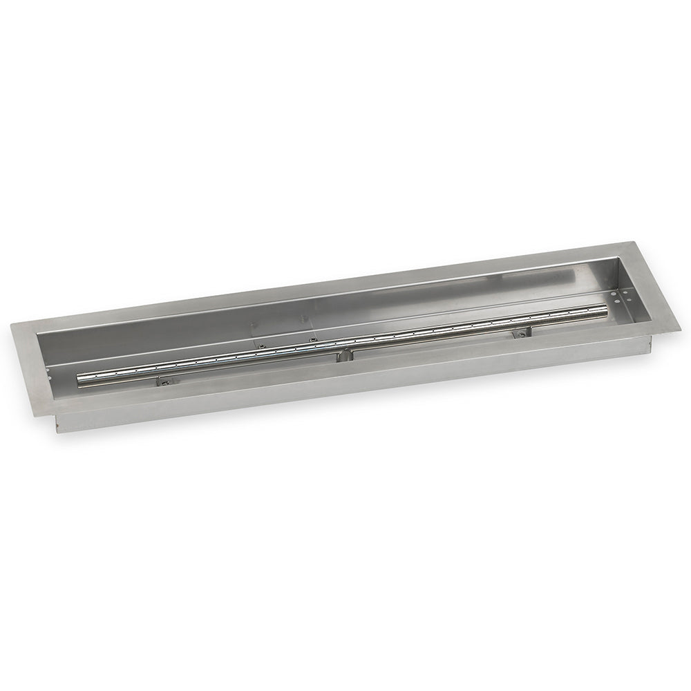 Stainless steel fire pit trough pan insert with long rectangular burner channel