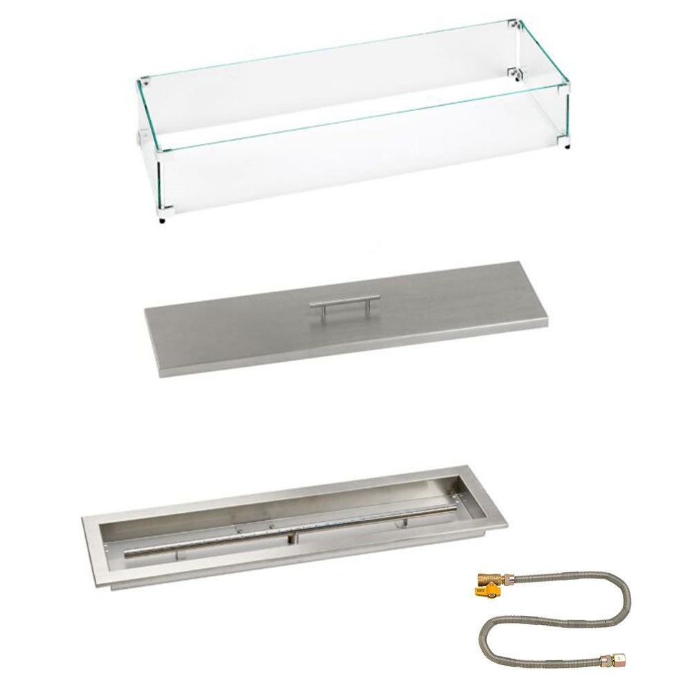 American Fire Products Linear Stainless Steel Drop-In Pan Fire Pit Kit with Match Light Ignition