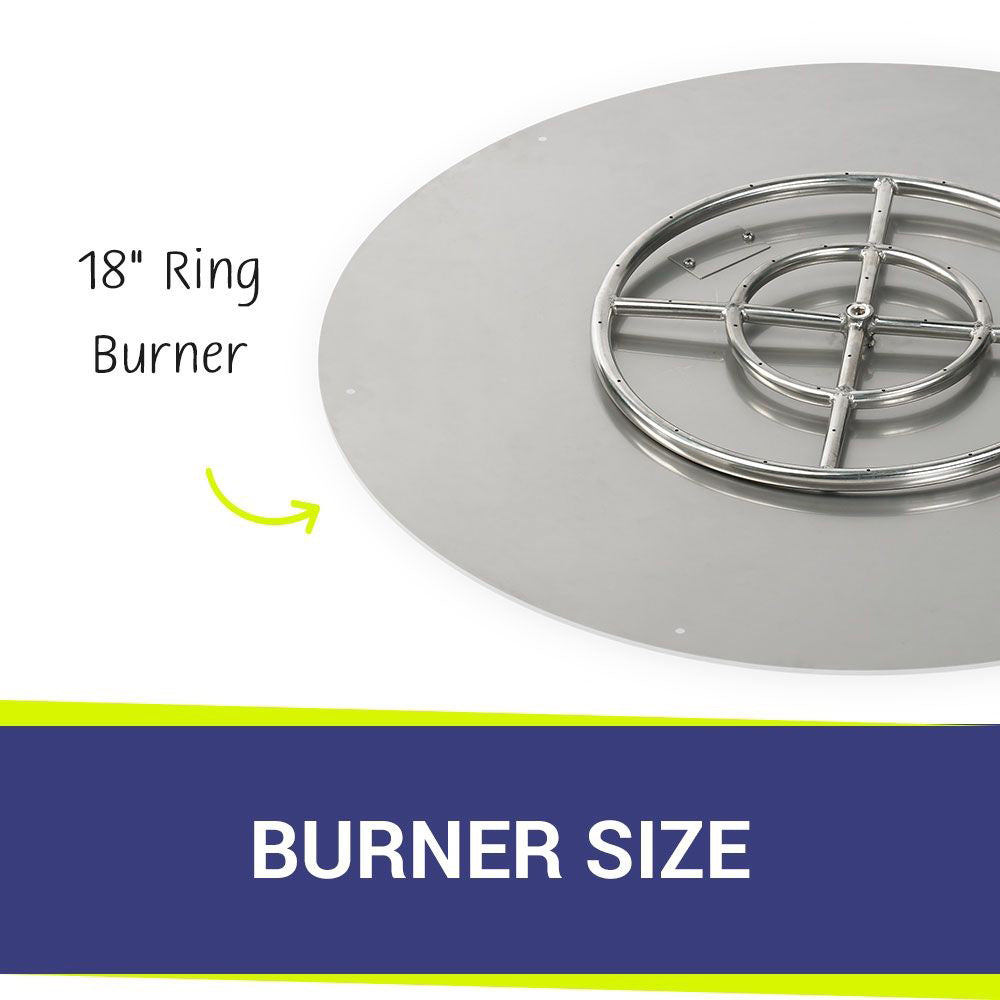 Round flat fire pit burner pan with 18 in ring burner, gray steel base