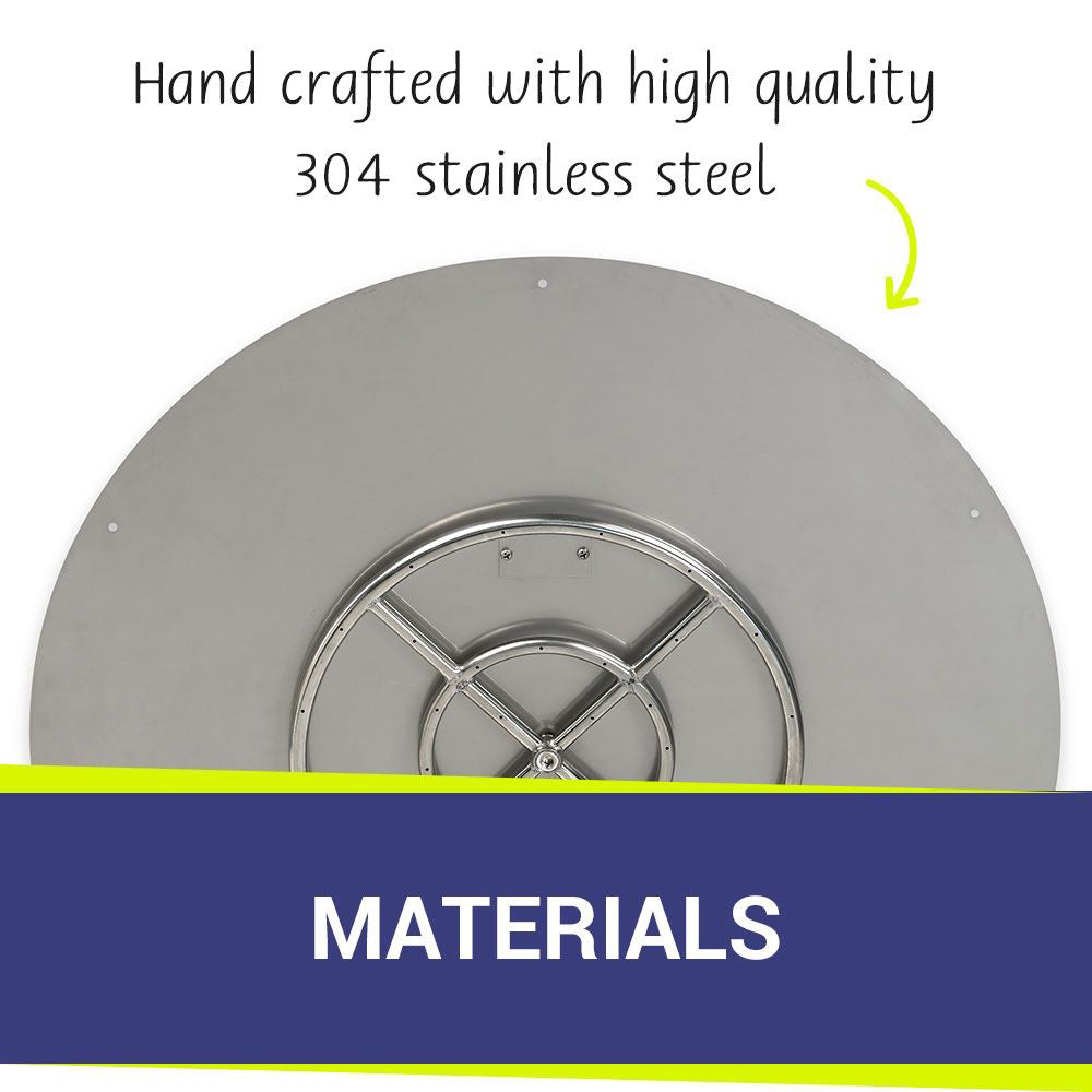 Round fire pit burner pan with stainless steel burner and side support bars